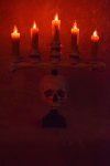 Candelabra, Table Top Model w/ 5 Flicker Candles and Skull