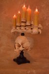 Candelabra, Table Top Model w/ 5 Flicker Candles and Skull