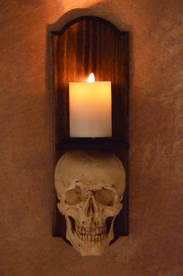 Classic Skull Wall Sconce Style II w/ Ivory Flameless Candle